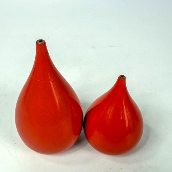 Otagiri Orange Lacquered Wood Salt Pepper Shakers Onion Shape Mid Century Japan - Picture 2 of 5